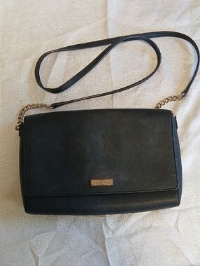 kate spade Black Leather Crossbody with Gold Chain Accents